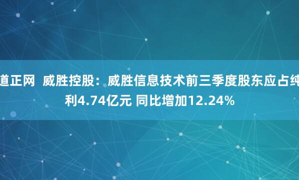 道正网  威胜控股：威胜信息技术前三季度股东应占纯利4.74亿元 同比增加12.24%