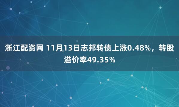 浙江配资网 11月13日志邦转债上涨0.48%，转股溢价率49.35%